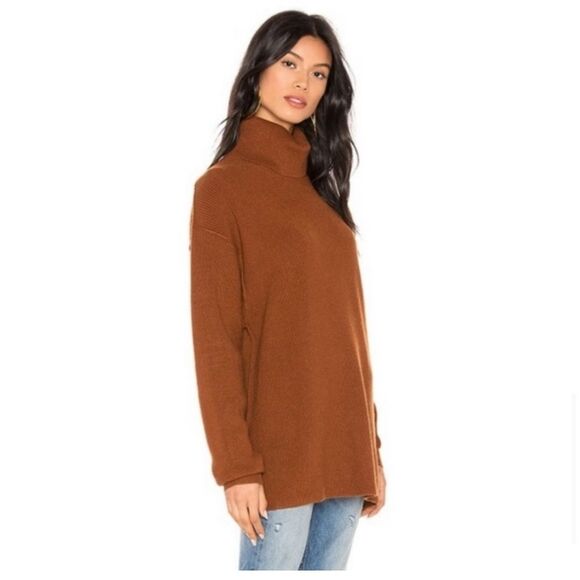 Free People Women’s Brown Soft Oversized Turtleneck softly Sweater tunic SM EUC! - Picture 1 of 9